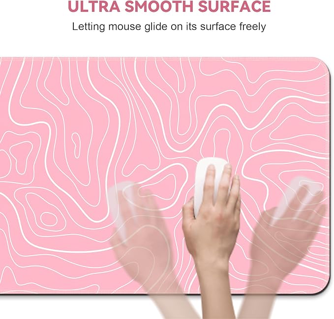 DIGSOM Gaming Mouse Pad, Pink with White Topographic Line, 31.5x11.8in | XL Mouse mat, Smooth surface, Anti-slip rubber base, For keyboard and mouse, For home and office use