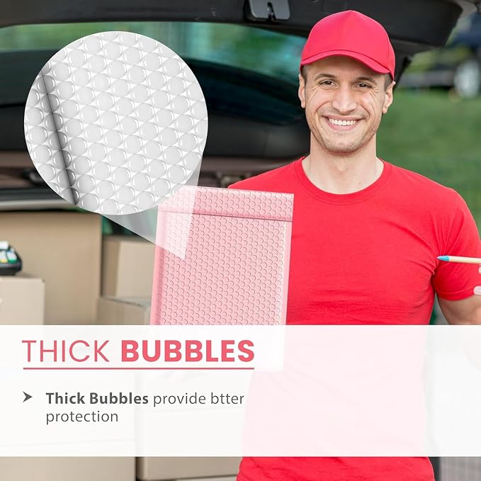 Light Pink Bubble Mailers 12x15, Self Seal Poly Padded Envelopes, 50 Pack | Holds Clothing & Bulk Items, No Tape Needed, Cushioned Protection, Water-Resistant Poly, Bulk Pack for Small Business