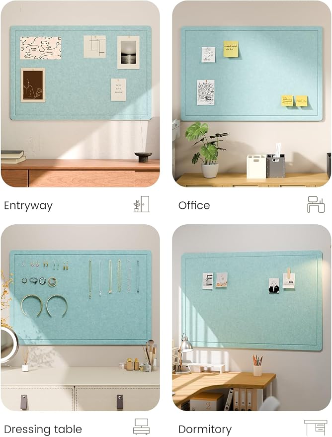 Fluxynara 35.4" x 23.6" Bulletin Board, Aqua Blue | Cork Board Alternative with 12 Removable Adhesive Tabs, Foldable Felt Pin Board for Home, Office, Classroom & Dorm