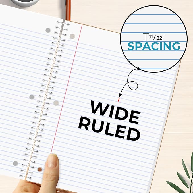 Spiral Notebook 12 Pack, 5 Subject, Wide Ruled, 150 Sheets | Spiral Journal, 300 Pages, 8 x 10-1/2", School & Office Bulk Spiral Notebooks, 5 Subject Notebooks for Office & School