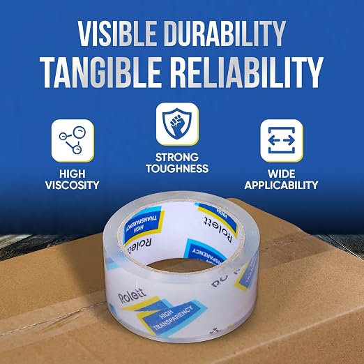 Rolett Packing Tape, 12 Rolls Shipping Tape, Heavy Duty Packaging Tape 1.88” x 60 yd, Clear Packing Tape Refills, Box Tape for Shipping, Mailing, Moving & Storage, Strong Seal on All Box Types | 1.88” x 60 yd, Clear Packing Tape Refills, Box Tape for S...