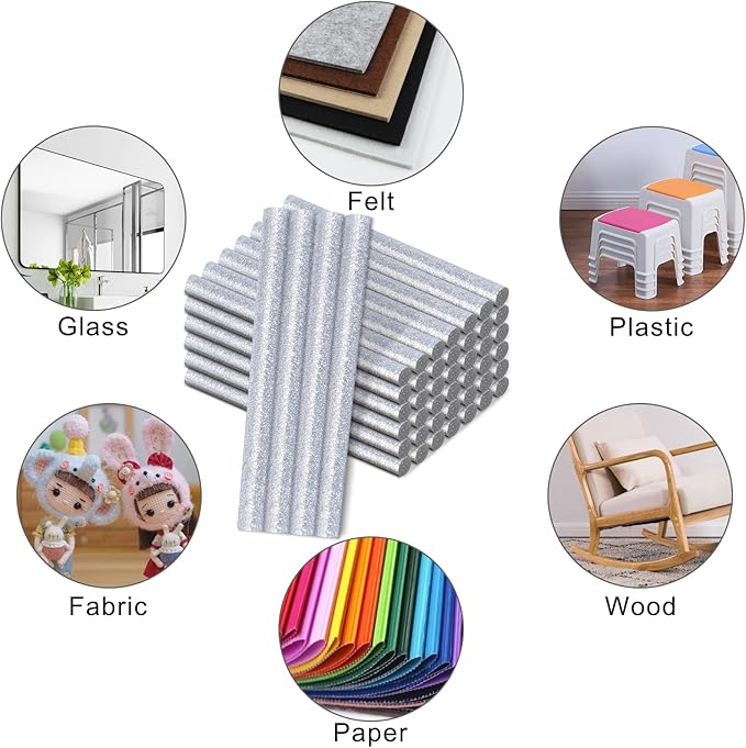 Manarty Glitter Silver Hot Glue Stick, 48 PCS 0.27" Dia x 4" Long Mini Hot Melt Glue Sticks Colored, Adhesive EVA Glue Sticks Standard for Sealing Repairing DIY Art Handmade Car Craft Decoration