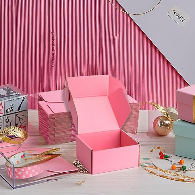 Small Shipping Boxes 6x6x3 Inches – Pink Corrugated Cardboard Boxes (20-Pack) for Mailing, Packing, Small Business & Gift Packaging - Recyclable & Sturdy