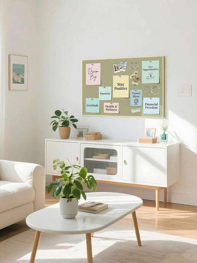 Fabric Bulletin Board 30x20 inches, Golden Aluminum Framed Wall Pin Board | Cork Board Alternative for Wall with Push Pins for Office and Home, Linen Display Mood Board for Photos, Notes & Reminders