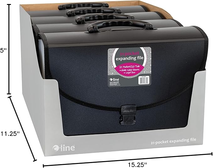 C-Line 21-Pocket Poly Expanding File with Handle, Includes Tabs, Locking Closure, Legal Size, Black (58320), Traditional (Pack of 4)