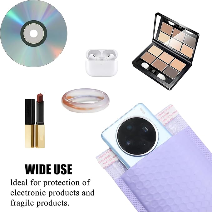 5x7 Inch Self Seal Adhesive Poly Bubble Mailers 10 Pcs Light Purple Waterproof Shipping Bags for Mailing Packaging