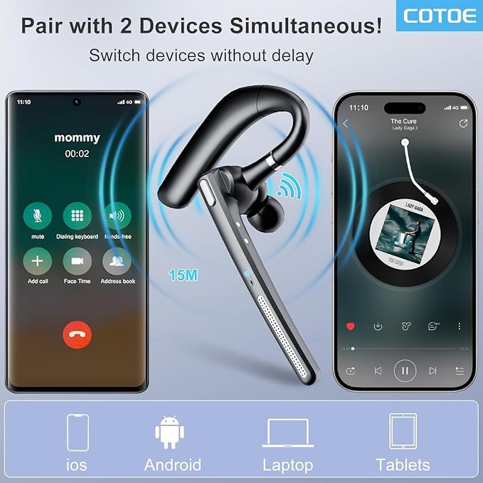 Bluetooth Headset with 72-Hour Talk Time & 500mAh Charging Case, Bluetooth V5.3 Headset with Noise Cancelling Mic – Wireless Earpiece Hands-Free Headphones for Office Trucker Driving Business,Black