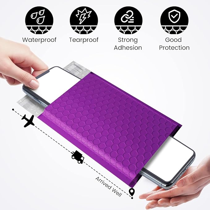 Fuxury Bubble Mailers 4x8" Purple 200Pack Padded Envelopes Usable Size 4x7" | Thick Mailing Envelopes Bubble Opaque Padded Mailers Shipping Bags for Mailing Jewelry Makeup Trading Card Small Business#000