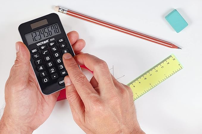 Victor 8-Digit Dual Power Pocket Calculator, Easy-to-Read LCD Display with Nonslip Rubber Keys, Compact Simple Calculator, 4.25 x 2.1-Inches, Black (900-1)