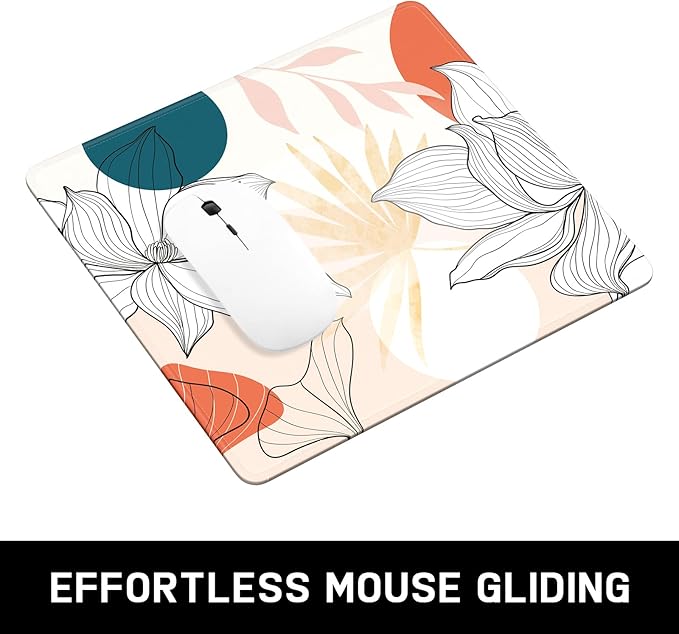 Mouse Pad, Minimalism Marble Style Computer Pad, Anti-Slip Rubber Mouse Mat with Stitched Edges for Gaming, Office, Laptop, PC, Women, 9" x 8" Thick 3 mm, Lotus