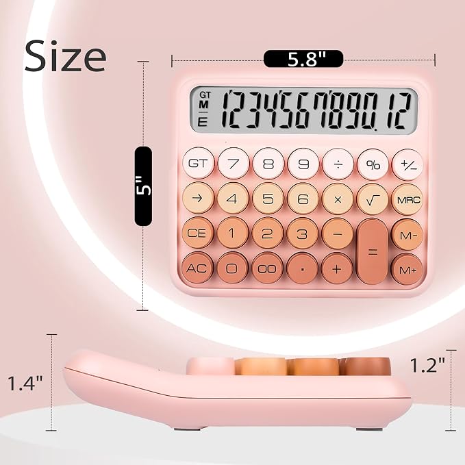 VEWINGL Mechanical Keyboard Calculator, 12 Digit LCD, Big Buttons | 5-Inch Display with Large Round Keys and 15° Tilt for Office, School, Home, and Everyday Use