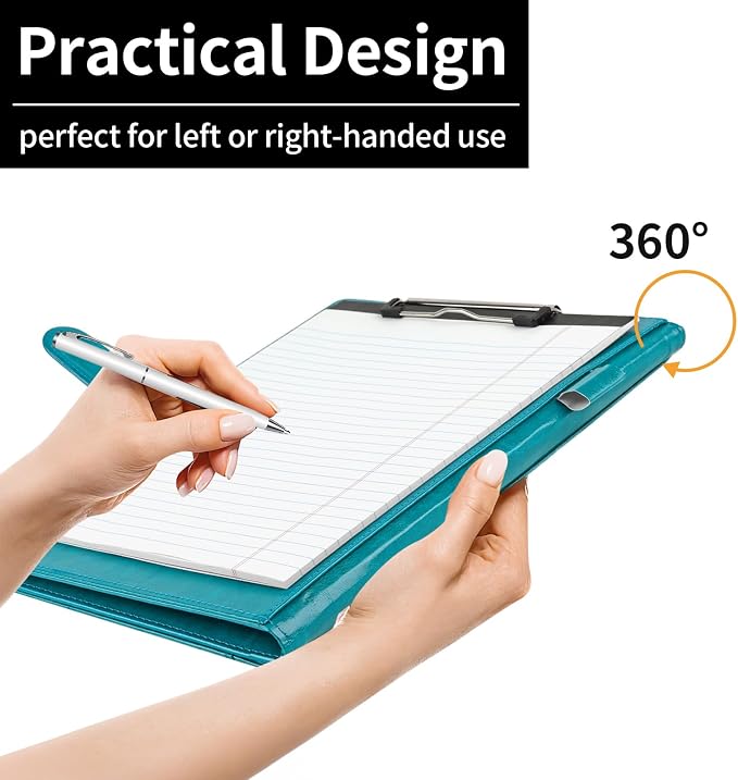 Professional Padfolio with Clipboard, Faux Leather Portfolio Folder Binder | Indigo Legal Pad Holder for A4 Letter Size Notepad, Resume, Notebook Cover Organizer for Business Office Conference
