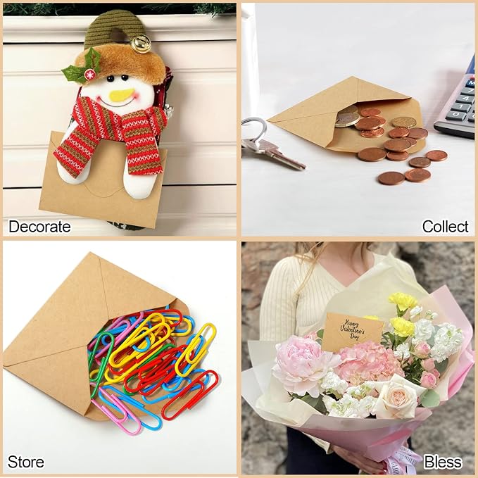 150 Pack Gift Card Envelopes, 4" x 2.75" Mini Envelopes, Brown Kraft Business Card Envelopes, Small Envelopes for Holidays, Weddings, Baby Showers, Birthdays Banquets