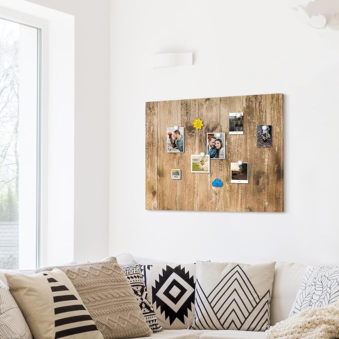 Decorative Magnetic Board for Wall, 24''x18'' Dry Erase Board, Brown Wood | Magnet Board, Display Board, Wall Mounted, for Home, Office, Kitchen, 2 Markers, 6 Magnets
