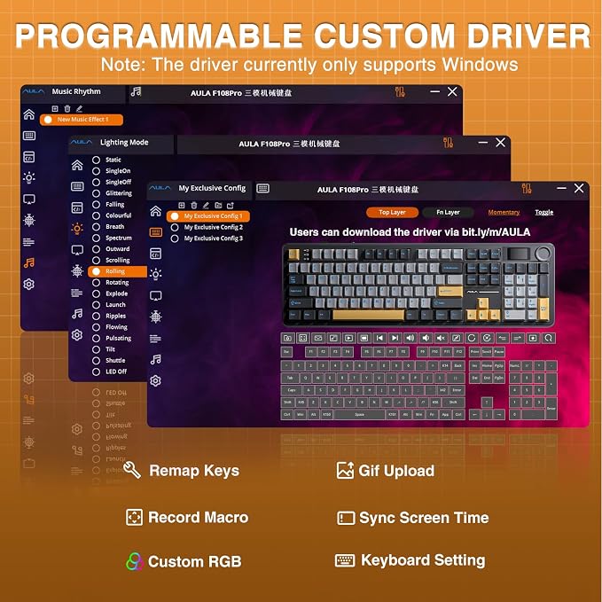 AULA F108 PRO - Wireless Mechanical Keyboard with Screen&Knob,Hot Swappable Gaming Keyboard with 8000mAh Battery,Pre-lubed Switches,RGB Backlit,PBT Keycaps Creamy Sounding Computer Keyboards,104 Keys