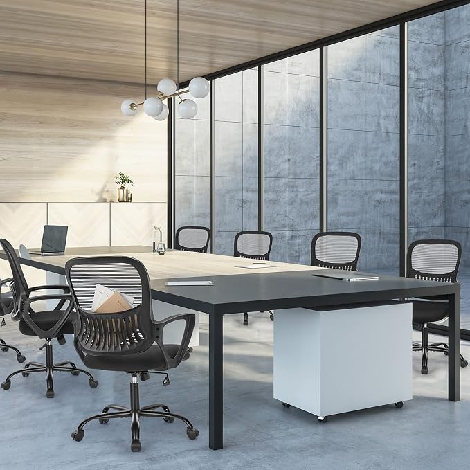 Sweetcrispy Home Office Managerial Executive Chair with Ergonomic Design | Mid-Back Mesh 360ยฐ Swivel, Comfortable Lumbar Support, Comfy Arms for Bedroom,Study,Student, Black