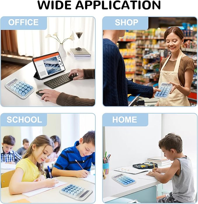 Cute Calculator, Mechanical Switch Calculator, Calculators Desktop 10 Digits, Desk Calculators with Big Buttons and LCD Display, Battery Power, Ideal for School Home Office Basic(Blue)