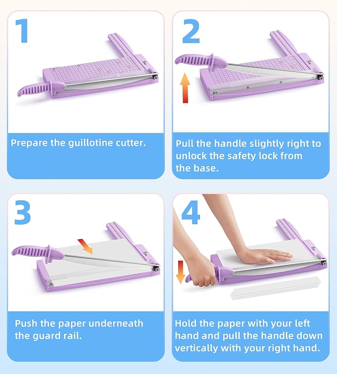 Firbon 12" Guillotine Paper Cutter with Hidden Ruler, Compact Paper Trimmer | 12-Sheet Capacity | Purple | Dual Scales | Paper, Cardstock & Photo Trimming | Scrapbooking Craft | Office, Home & Studio Use