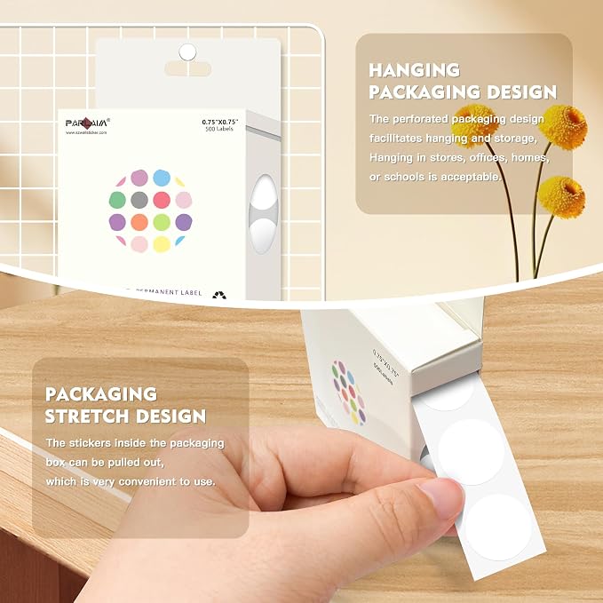 PARLAIM 3/4 Inch Color Coding Label Stickers,500PCS Circle Inventory Sticky Dots Sticker in Dispenser Box,White Adhesive Round Dot Labels for Office Home (White)