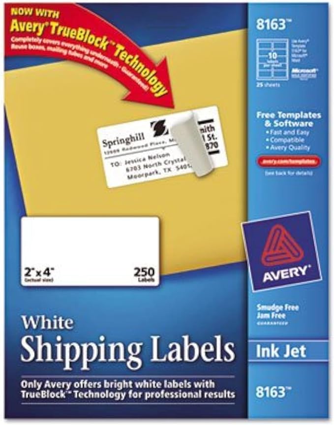 Avery Shipping Labels with TrueBlock Technology, 2 x 4, White, 250/Pack, PK - AVE8163