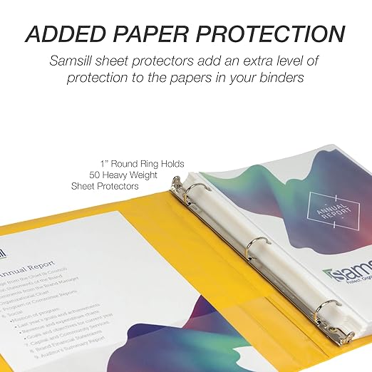 Samsill 1 Inch 3 Ring Binders, Economy Round Ring, Clear View Cover, 200 Sheet Capacity - for School, Home, Office - Yellow, 12 Pack
