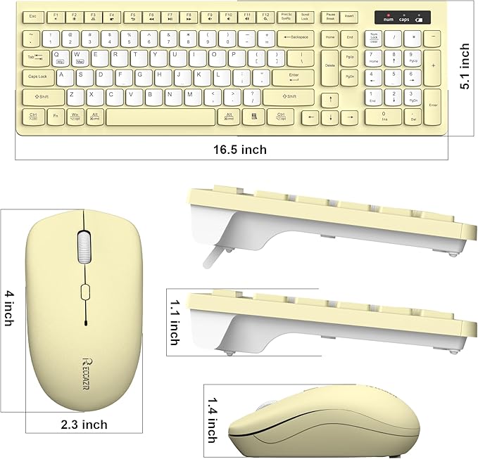 Wireless Keyboard and Mouse Combo Silent for Office and Home(Yellow-B) | 2.4G Full Size Silent Cordless Keyboard with Tilt Legs,3-Level DPI Quiet Mouse,for Windows/Mac OS/Desktop/Laptop/PC