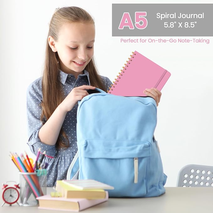 Lined Spiral Journal Notebook, A5 College Ruled Notebook for Note-Taking | 100 GSM No-Bleed Paper, Perfect for Writing, Journaling & Staying Organized at Work, School, or Home