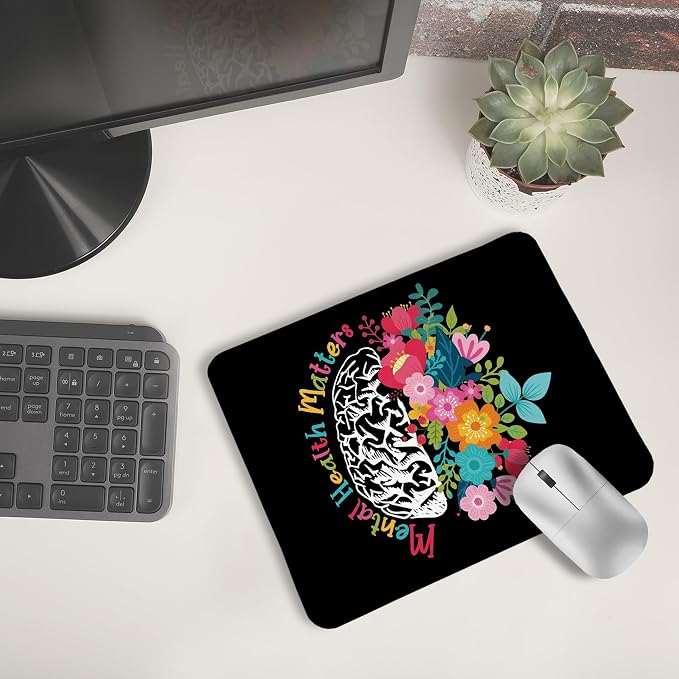 Mental Health Matters Mouse Pad, Inspirational Mouse Pad, Floral Mouse Pads for Wireless Mouse Computers Laptop Desk Accessories, Mental Health Gifts, 9.5x7.9 Inch