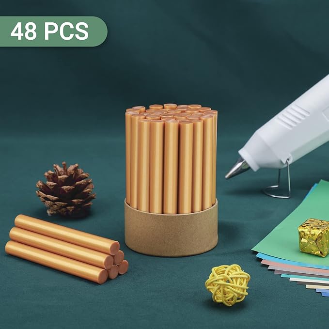Metallic Gold Hot Glue Sticks, Manarty 48 PCS Full Size Hot Melt Glue Sticks Colored, Craft Adhesive Waxing Sticks for Wedding Cards, Sealing, Holiday Decoration, Art, DIY, 0.43" Dia x 4" Long,
