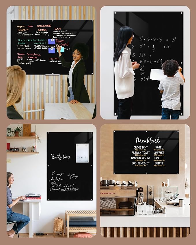 Mifuro Magnetic Glass Whiteboard,72"x48" Wall Mounted Frameless Dry Erase Board for Office, Home & School Black