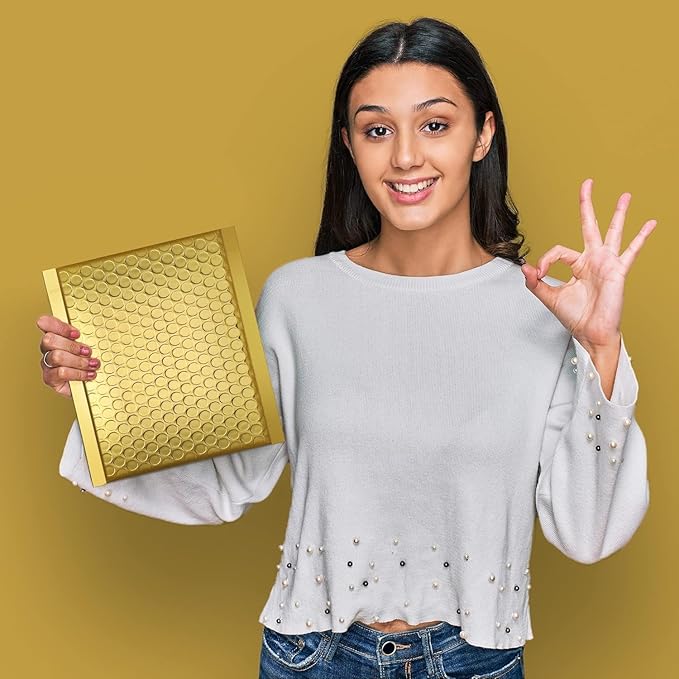 Fuxury Bubble Mailers 6x10" 300 Pack, Strong Adhesion and Thick Metallic Bubble Envelopes,Waterproof Padded Envelopes,Durable Padded Mailers Packing Bag for Jewelry, Makeup Supplies,Bulk #0 Gold
