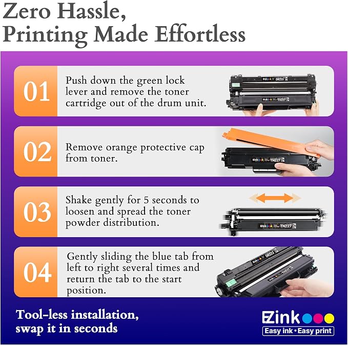 E-Z Ink TN227 for TN-227BK/C/M/Y High Yield Brother TN227 Toner TN 227 223 | TN227 Brother Toner TN227BK TN-223BK/C/M/Y for Brother HL-L3270CDW MFC-L3770CDW HL-L3290CDW HL-L3230CDW MFC-L3750CDW (5 Pack)