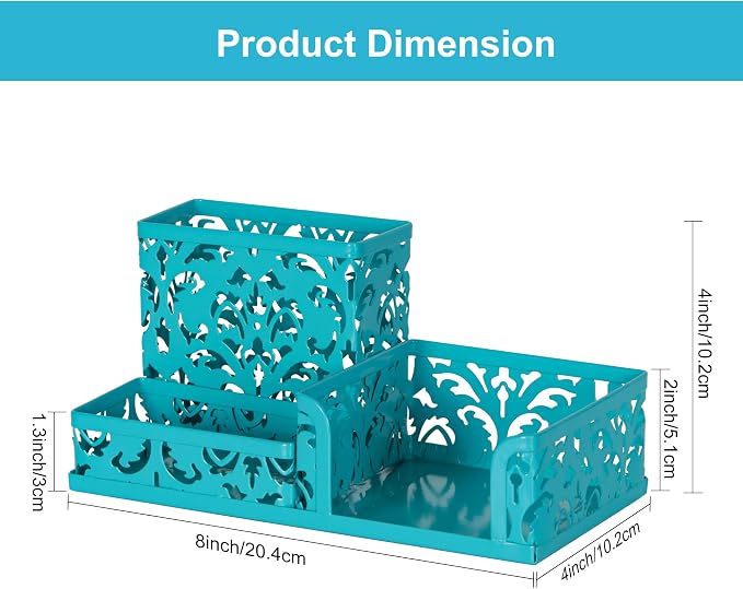 EasyPAG Desk Organizer with 3 Compartment for Pencil Sticky Note Holder and Office Accessories,Dark Teal