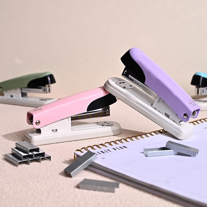 Temiary Stapler, Desktop Metal Staplers with 2000 Standard Staples, 25 Sheet Capacity, One Finger Stapling, Jam Free, No Effort Staplers For Classroom, Office or Desk (Purple)