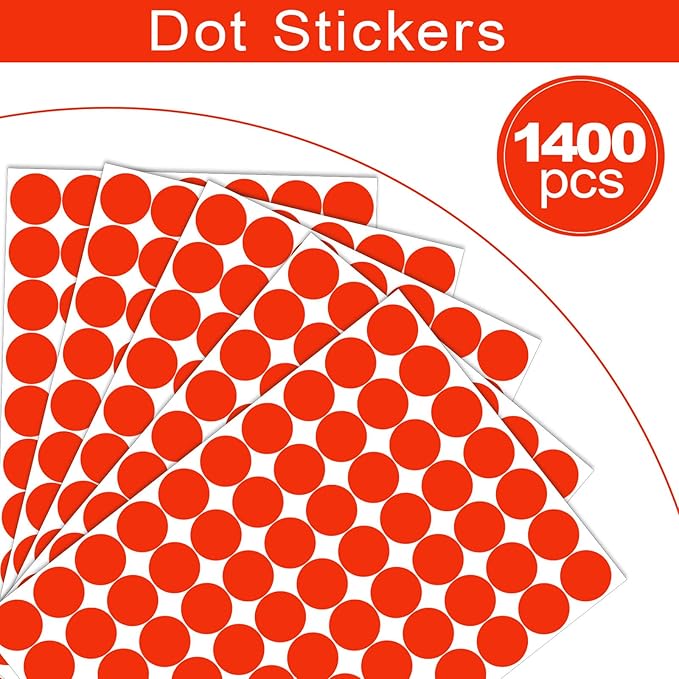 1400 PCS Red Dot Stickers Round Coding Labels Circle Dots Labels Stickers Polka Circle Dot Stickers Label Sticker for Office,Classroom,Papers Etc