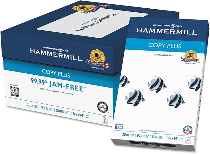 Hammermill 105015 Copy Plus Copy Paper, 92 Brightness, 20lb, 8-1/2 x 14, White, 500 Sheets/Ream