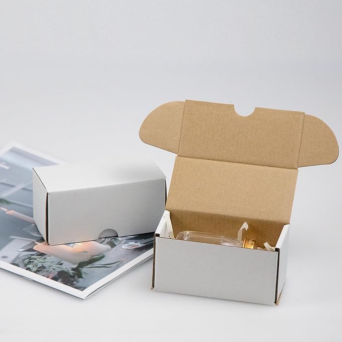 4.6x2.2x2.2 Inches Shipping Boxes Set of 50, White Corrugated Cardboard Box Literature Mailer for Packing Small Business (usable size: 4.2"x 2.1"x 2.1")