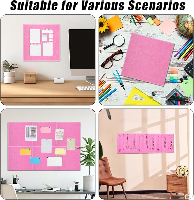 Large Cork Board 36" x 24", 6 Pack Felt Bulletin Board, Pin Boards | Includes Pushpins & Self-Adhesive Strips, Felt Wall Tiles Notice Boards for Walls Office Home School Decor - Hot Pink