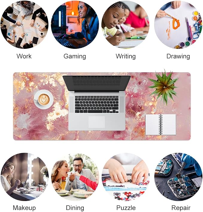 QiyI PU Leather Large Mouse Pad, Office Decor, 31.5" x 11.8", Rose Gold | Desk Décor Accessories, Extended Size, Waterproof & Easy to Clean, Smooth Surface, Non Slip Desk Organization