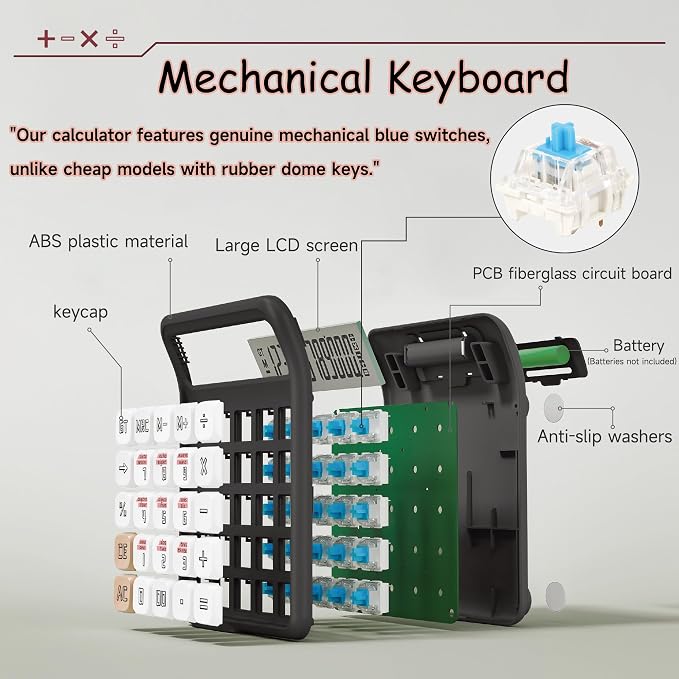Desk Calculator, 12 Digit Large LCD Display, Big Buttons, Ergonomic 15° Tilt, Real Mechanical Keypad, Gift Box Desktop Calculator for Office and Study (Mint Green)