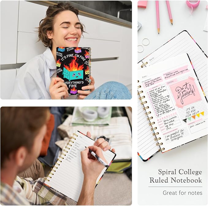 Lined Spiral Journal Notebook for Work A5, 160 Pages, Fire | College Ruled Spiral Journal for Women, Hardcover with Elegant Design for Note-Taking, 5.5 * 8.25 inch