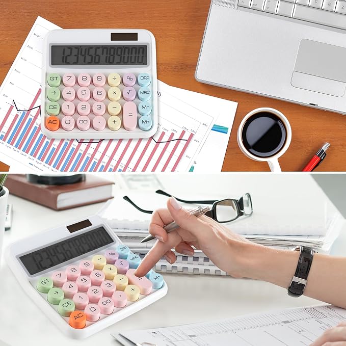 Large Computer Electronic Calculator Counter Solar & Battery Power 12 Digit Display Multi-Functional Big Button for Business Office School Calculating (HY-2278)