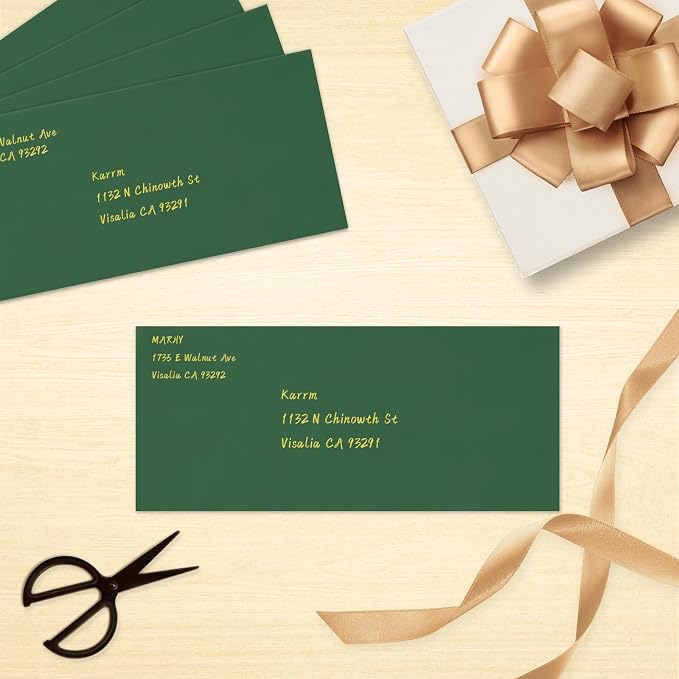 100 Pack Dark Green #10 Business Envelopes, Christmas Standard Envelopes Self Seal, Letter Size Mailing Envelopes for Checks Letters Invoices Birthday Party Graduation Wedding, 4 1/8 x 9 1/2 Inch