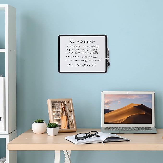 Mr. Pen- Dry Erase Board, 14” x 11” with a Black Dry Erase Marker | Black Frame, Small Mini White Board for Students, Fridge, Wall, Locker, Includes Double Sided Tapes