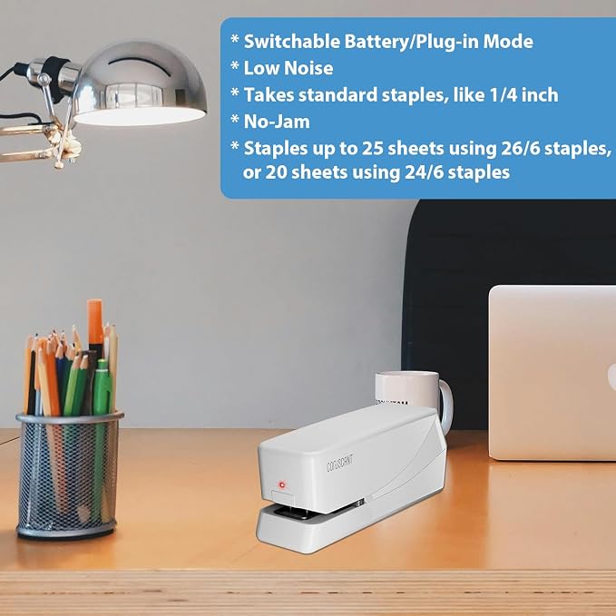 Coruscant Electric Stapler, Automatic Stapler, Heavy Duty,25 Sheet, Store 210 Staples,Includes 2000 Staples and 1 Staple Remover. Electric Desktop AC or Battery Powered for Home/Office Use