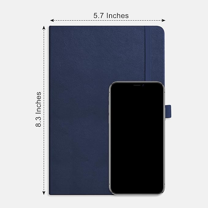 RETTACY Dotted Journal Notebook, 192 Pages, A5 Medium Size (5.7'' x 8.3''), Leather Hardcover, 100 GSM Thick Paper, for Journaling, Planning, Tracking (Navy Blue)