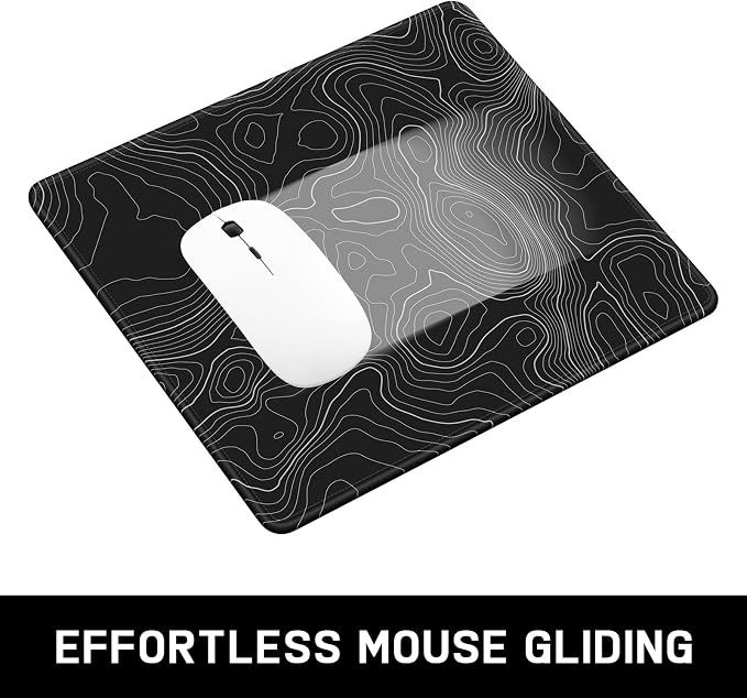 Mouse Pad, Minimalism Marble Style Computer Pad, Anti-Slip Rubber Mouse Mat with Stitched Edges for Gaming, Office, Laptop, PC, Women, 9" x 8" Thick 3 mm, Black Swirl