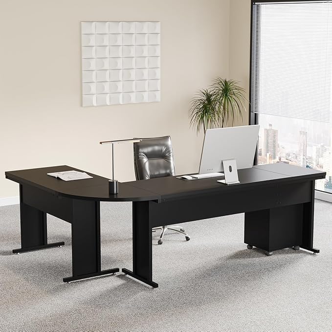 Tribesigns L-Shaped Executive Desk, Large Office Desk with 3-Drawer File Cabinet, Industrial Corner Computer Table with Drawers, Business Workstation for Home Office (Black, 83")