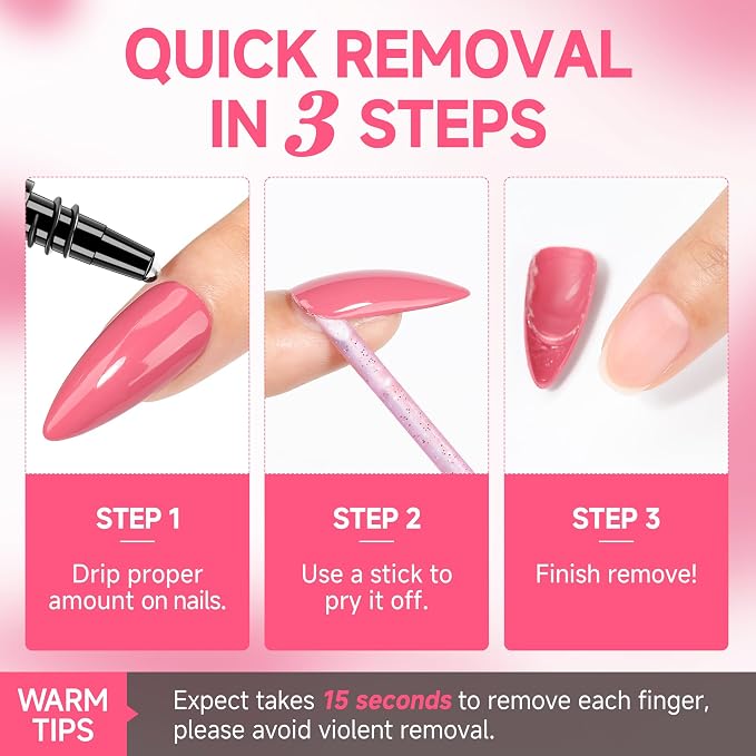 UNA GELLA Quick Removal Gel Nail Glue Remover for Press On Nails 12ml*2pcs | Acrylic Nails Semi Solid Nail Glue Acetone-Free Not for Gel Polish Base Coat Soak Off Remover Kit Drip Use