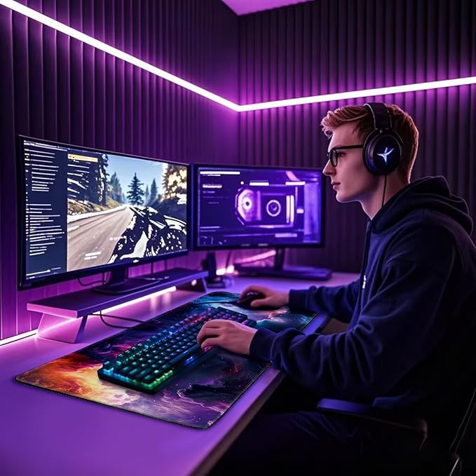 Galaxy Large Gaming Mouse Pad Desk Mat 31.5"x15.7" | Extended Mousepad, Non-Slip Rubber Base , Stitched Edges, for Computer/Laptop/Office/Home